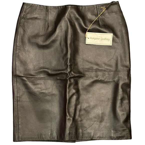 Margaret Godfrey NWT black lined leather skirt size 12 - Picture 1 of 7